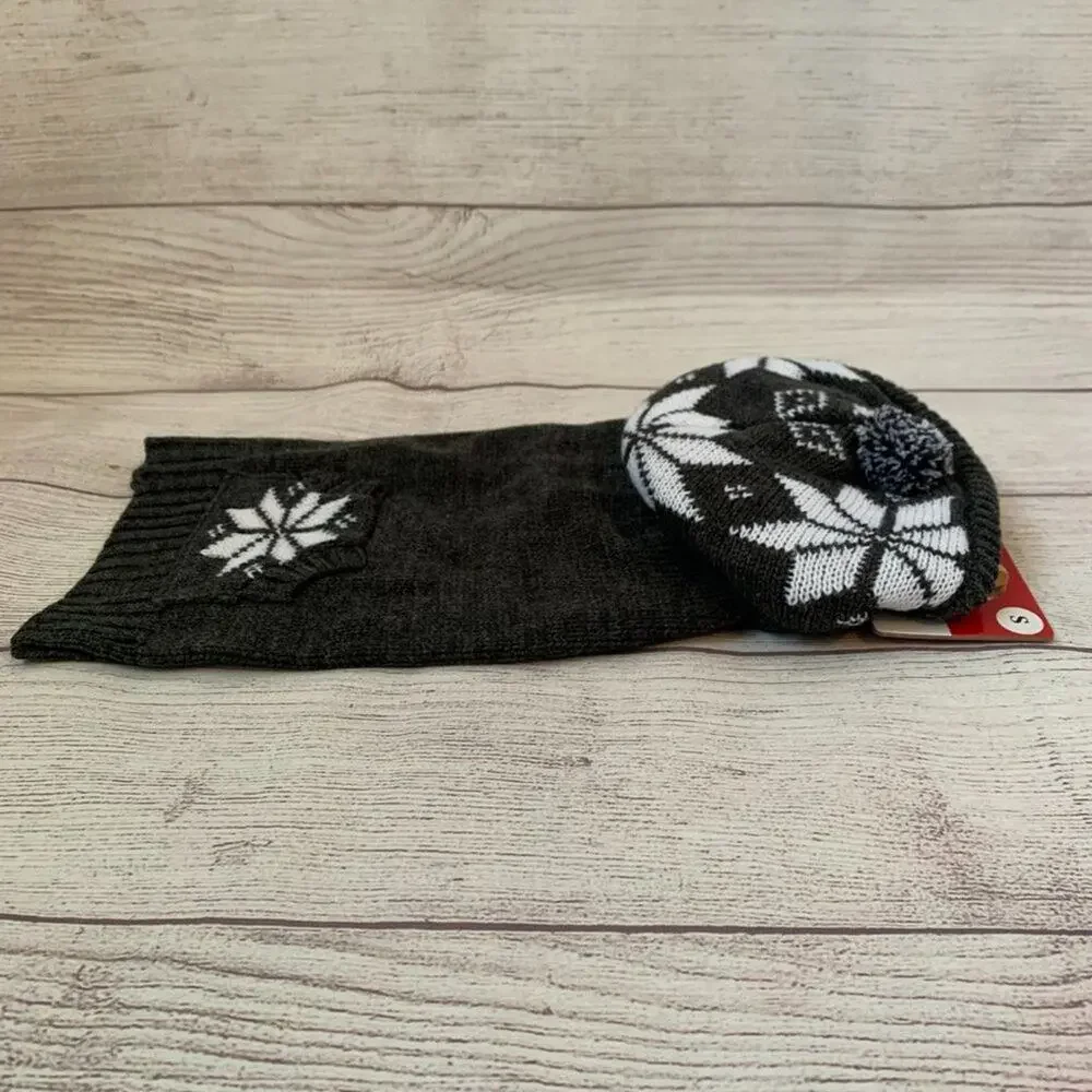 Friends Forever Gray and White Snowflake Dog Sweater with Pom Pom Hoodie Size S